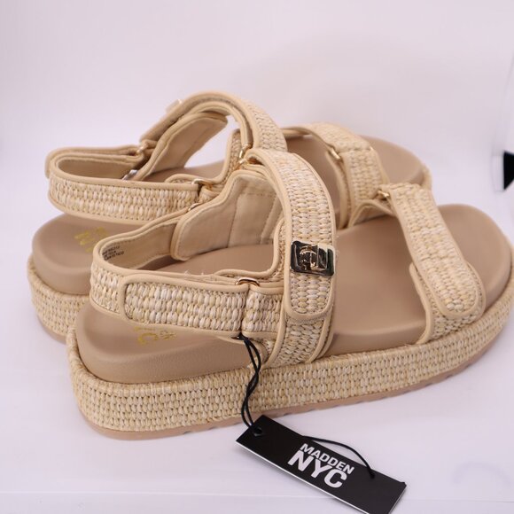 Madden NYC Women’s Flatform Sandals sz 9 with Adjustable Straps Raffia nib - Picture 4 of 6